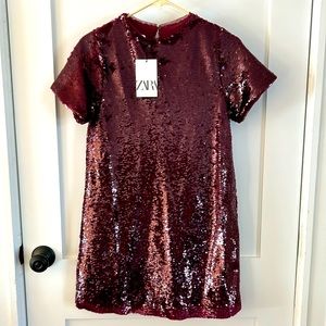 Zara Girls Size 13-14 Wine, Sequined Dress